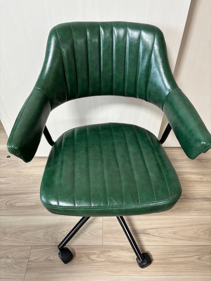デスクチェア ヴィンテージ調 カフェ風 おしゃれ 肘.キャスター付き グリーン