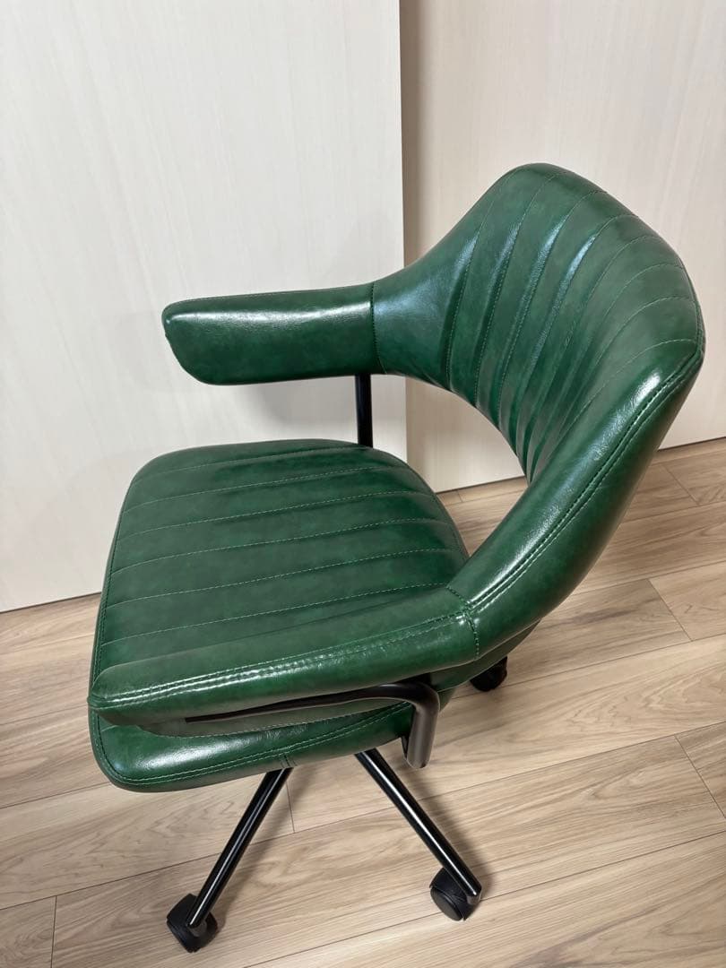 デスクチェア ヴィンテージ調 カフェ風 おしゃれ 肘.キャスター付き グリーン