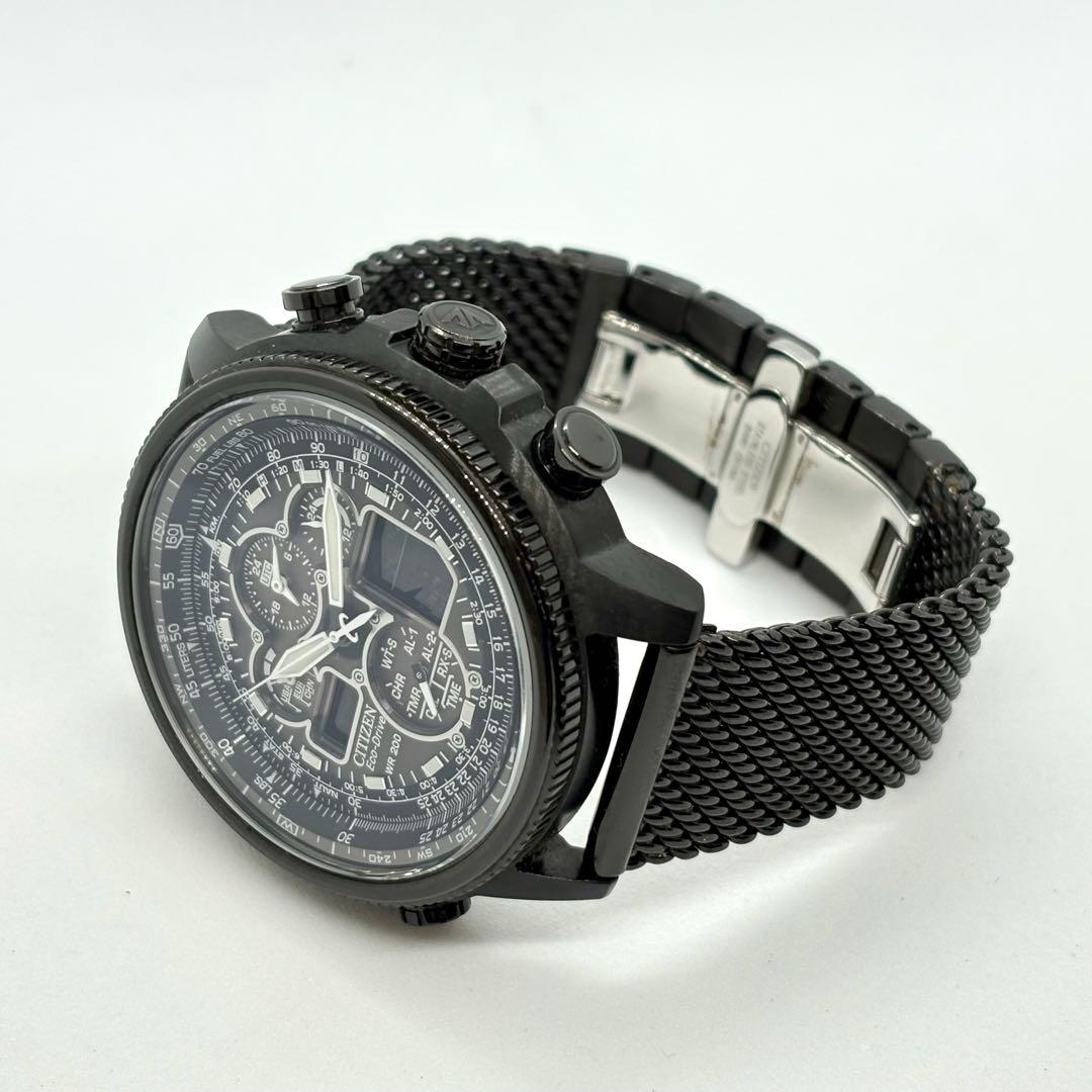 【稼働】シチズン ナビホーク AT エコドライブ 電波ソーラー　箱　ブラック