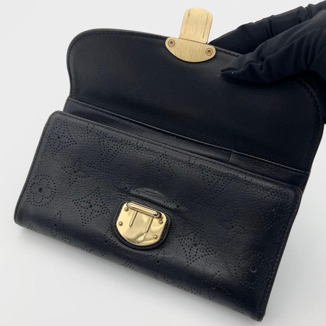 ルイヴィトン マヒナ 長財布 アメリア 黒 イニシャル無し