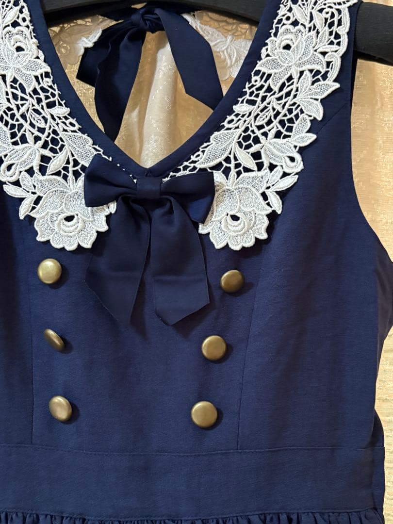 イノセントワールド ケミカルレース衿ジャンパースカート(ネイビー×生成)M