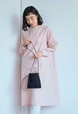 中川政七商店 綿麻 ハイネック ワンピース 灰桜 Aライン 長袖