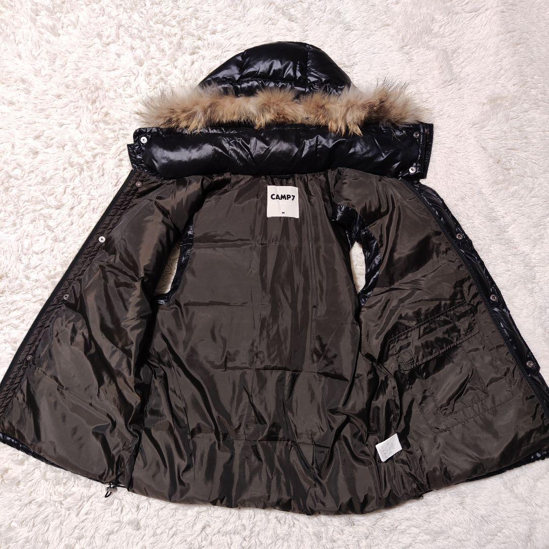 CAMP7 ダウンベスト ファー フード 光沢 y2k 2way ブラック