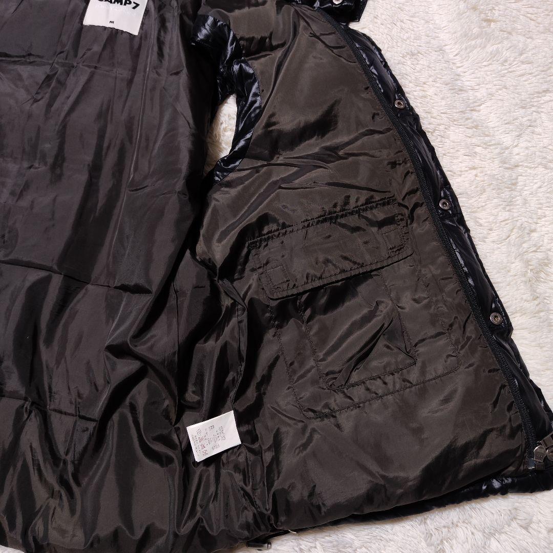 CAMP7 ダウンベスト ファー フード 光沢 y2k 2way ブラック