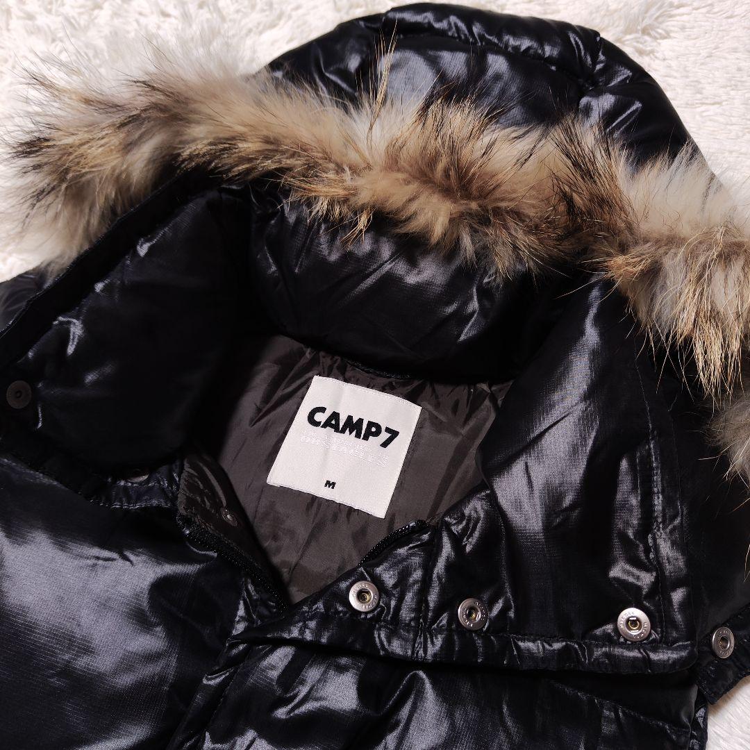CAMP7 ダウンベスト ファー フード 光沢 y2k 2way ブラック