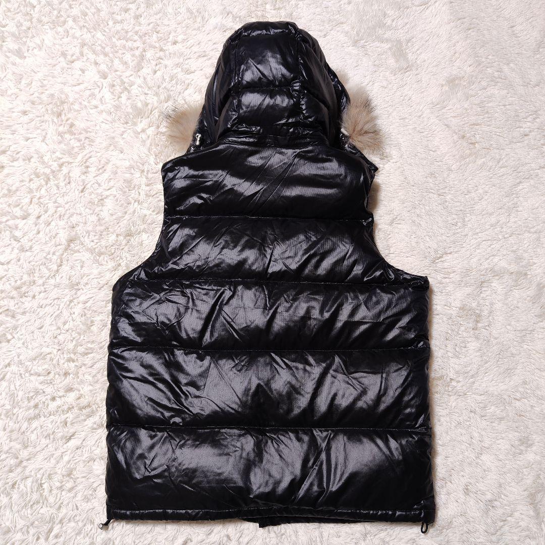 CAMP7 ダウンベスト ファー フード 光沢 y2k 2way ブラック