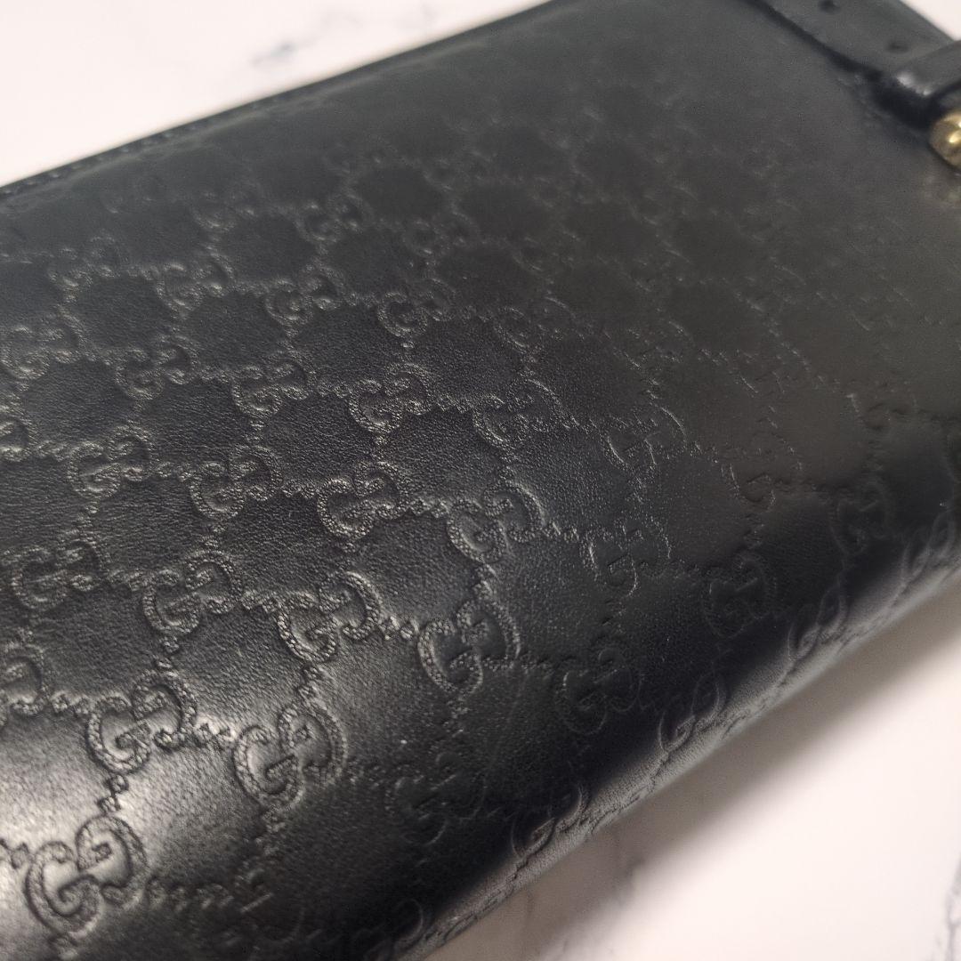 【中古品】GUCCI グッチ　長財布　パテント　マイクロ　シマ　レザー　黒