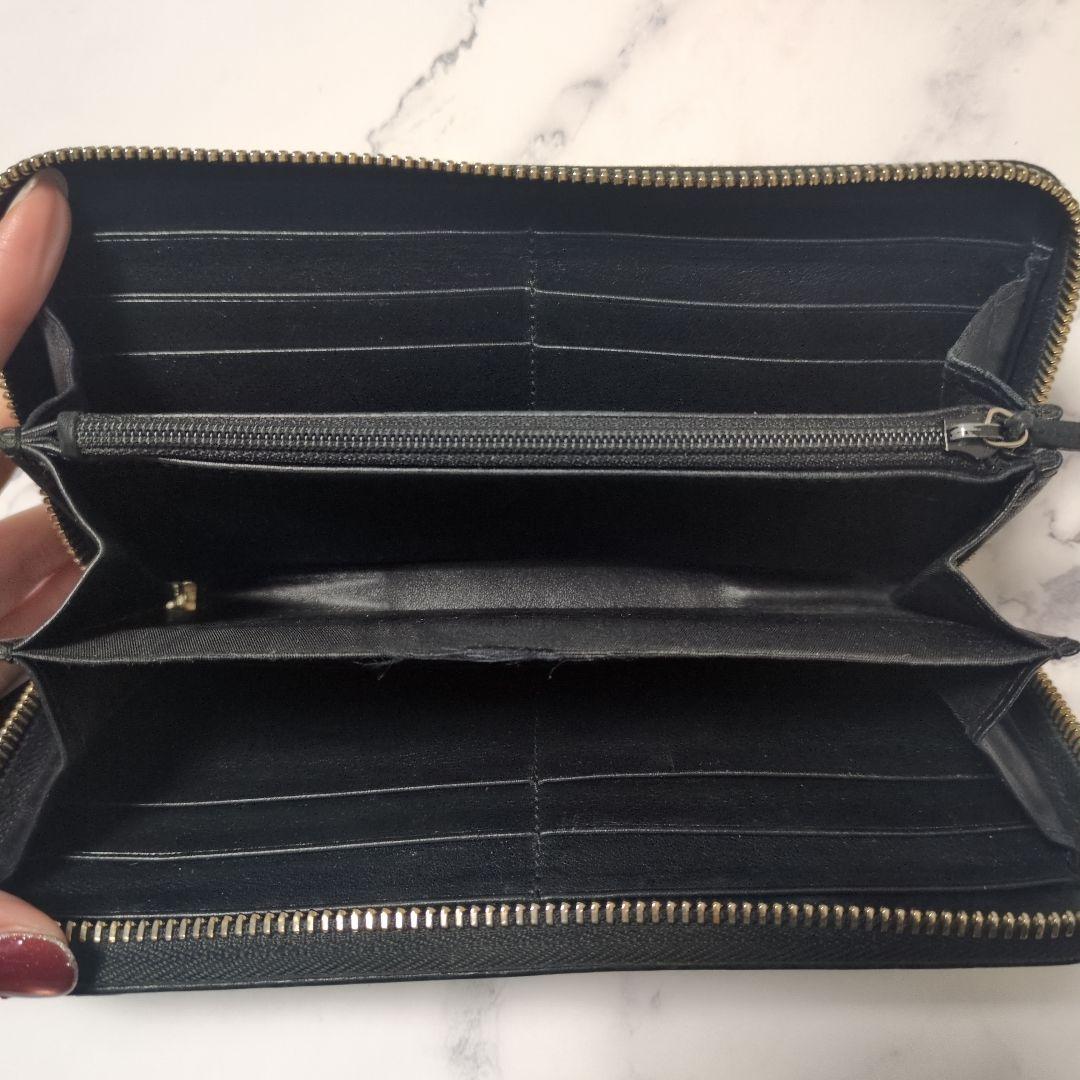 【中古品】GUCCI グッチ　長財布　パテント　マイクロ　シマ　レザー　黒