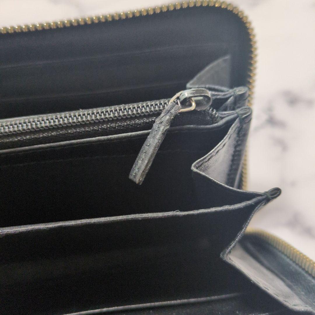 【中古品】GUCCI グッチ　長財布　パテント　マイクロ　シマ　レザー　黒