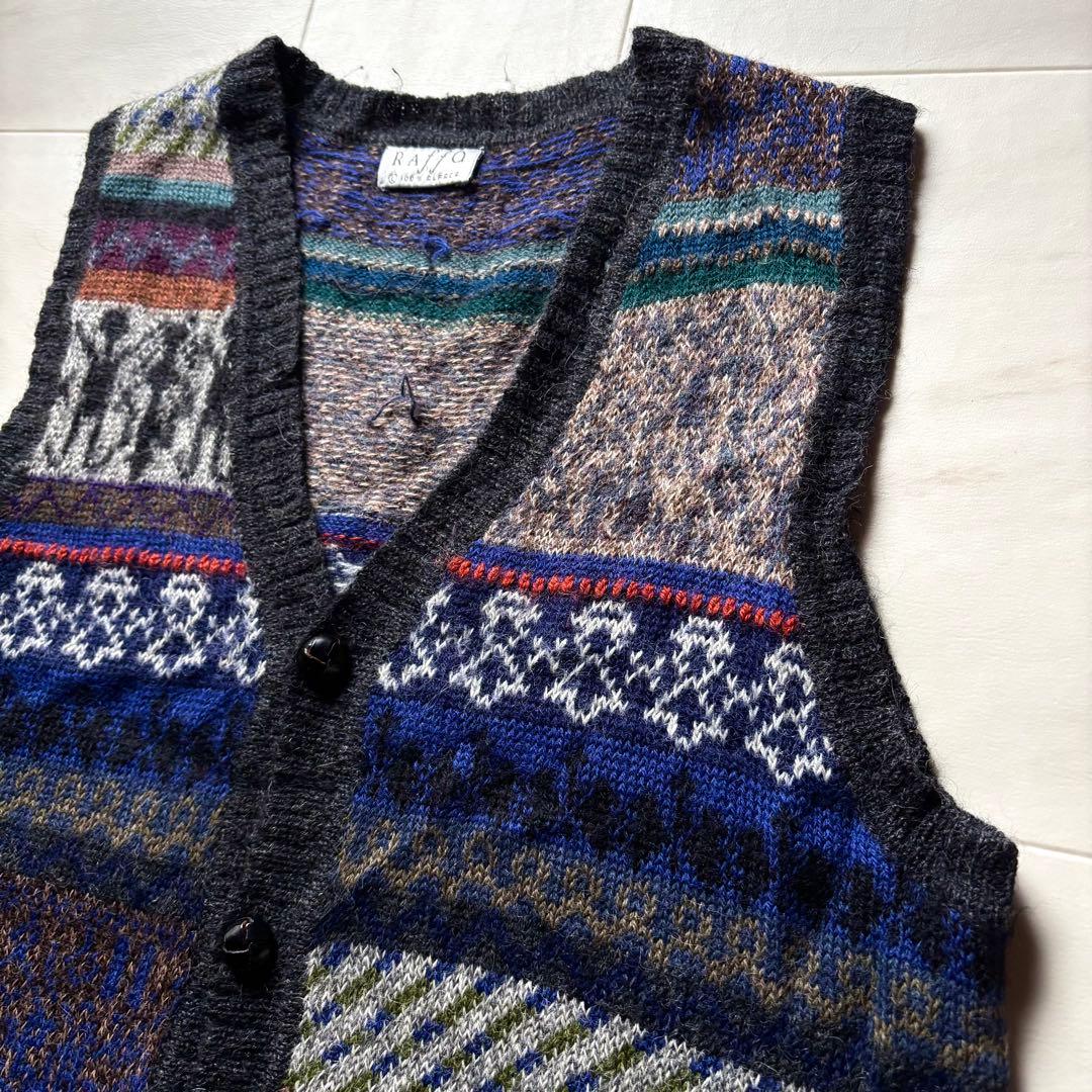 【ペルー製】 ラッファモリーナ 総柄ニットベスト アルパカ100% Lサイズ