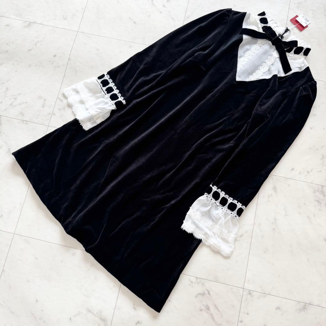 【新品】PINK HOUSE ピンクハウス ワンピース ベロア リボン レース