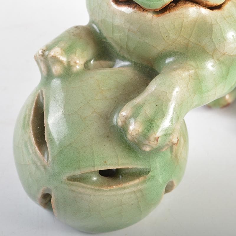 茶道具　香道具　青磁　玉取獅子　香炉　時代箱付　M　R7351