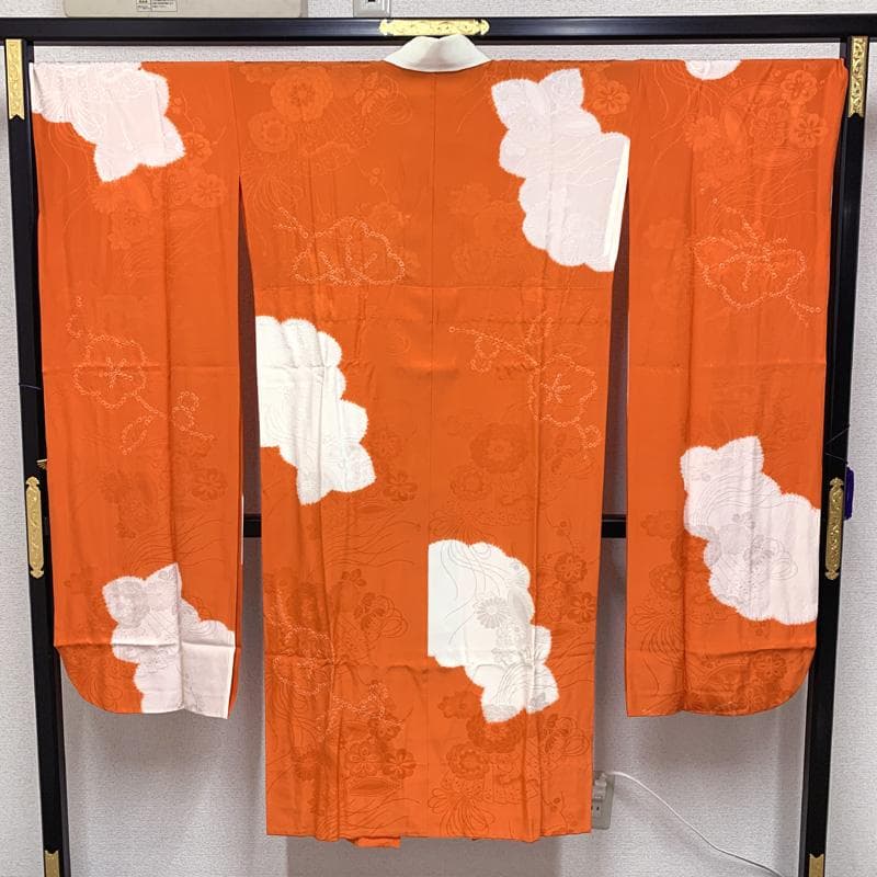 501u26〇振袖用長襦袢 絞り染 /裄68.8袖丈113/ 刺繍半衿付〇美品