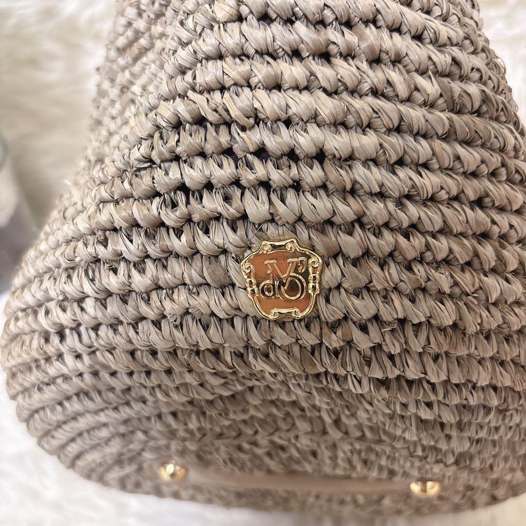 VIOLAdORO ツイストハンドルリップ型ラフィアカゴバッグ　肩掛け可