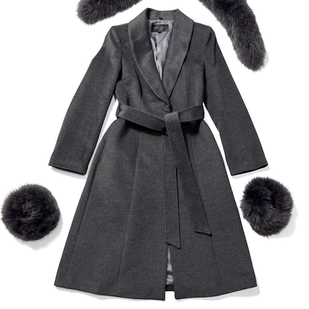 マテリア ブルーフォックス アンゴラウールコート ベルト付き