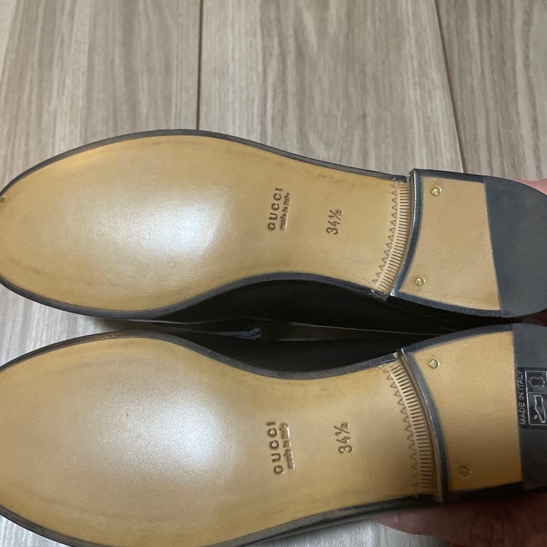 【新品未使用】GUCCIブラックレザー ローファー ゴールド金具34.5/22㎝