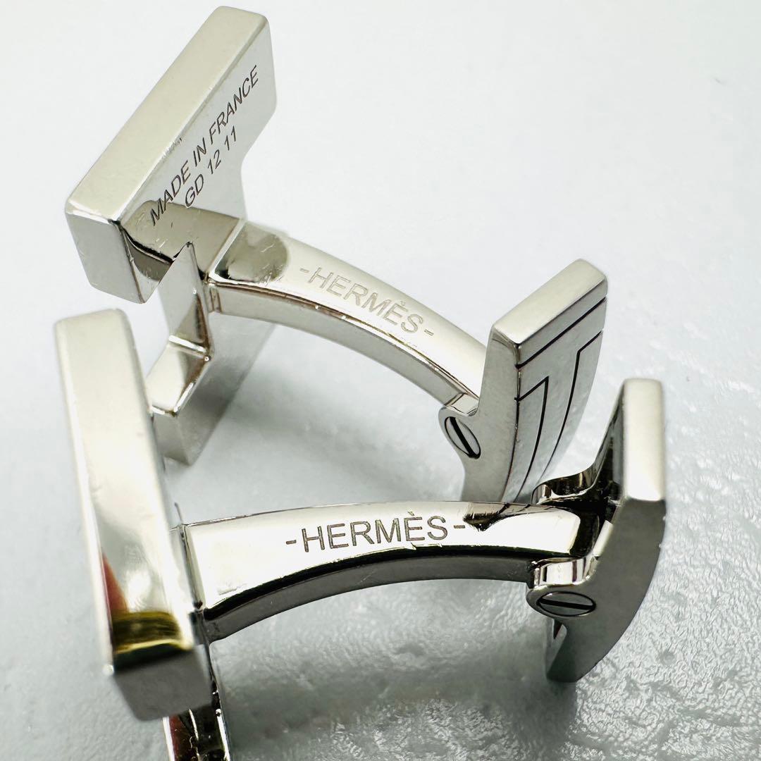 現行品　HERMES　カフリンクス　クイズ　レインボー　シルバー　Hロゴ