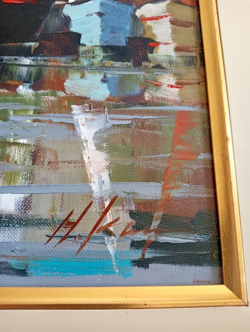 額縁付 １点物 油彩画 黒沢久 風景画『オンフルール』56 × 63cm