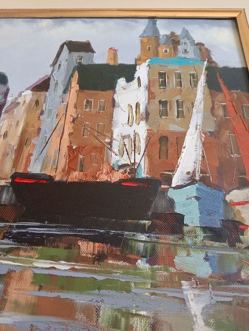 額縁付 １点物 油彩画 黒沢久 風景画『オンフルール』56 × 63cm