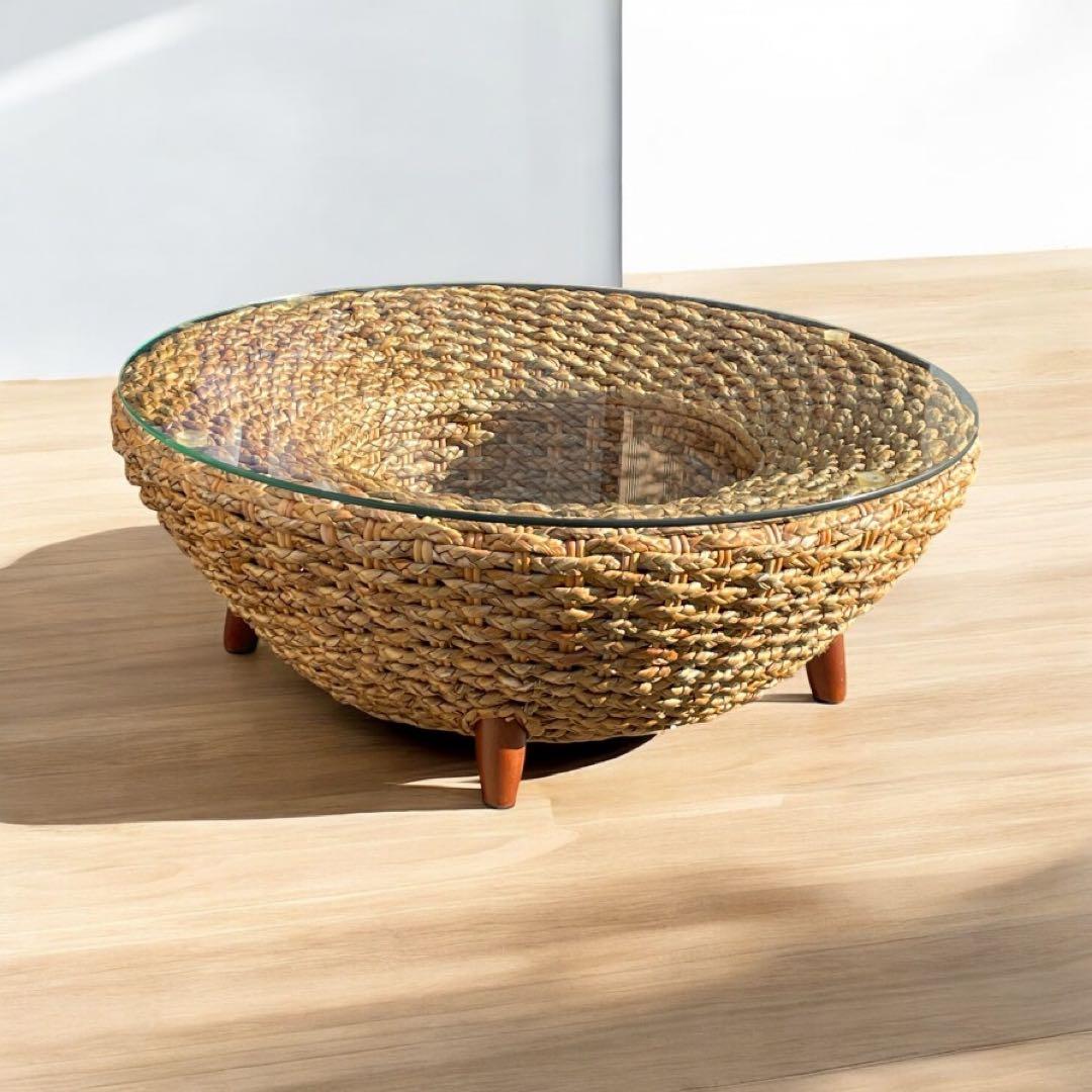 リビングテーブル　丸テーブル　完売品！アジアン！ラタンウォーターヒヤシンス！