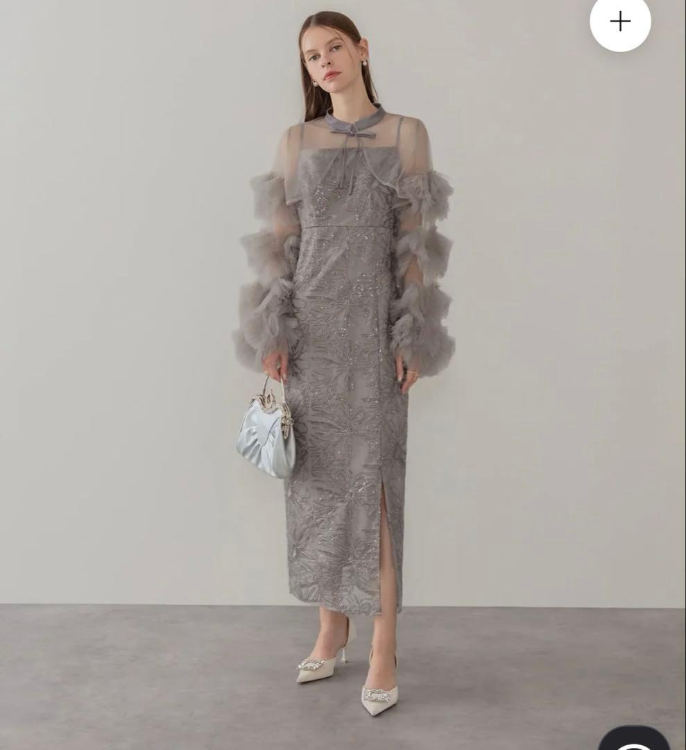 最終値下げLEJA レジャ フリルチュールスリーブリボンIラインワンピースドレス