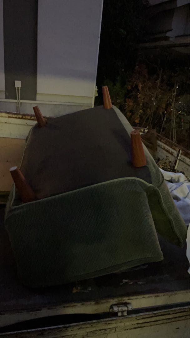 グリーン　クッション付きリクライニングソファー　脚付　2way