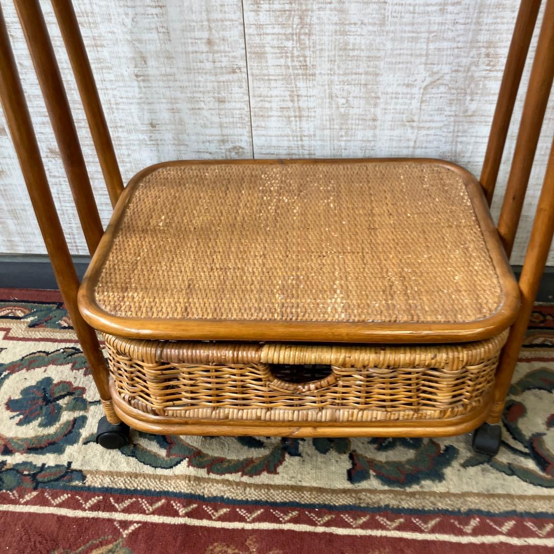 昭和レトロ 洋梨柄 ラタンハンガーラック キャスター付き 籐家具 古道具 古家具