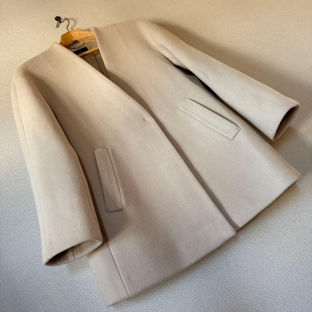 23区 ノーカラーハーフコート　ダブルクロスベロア