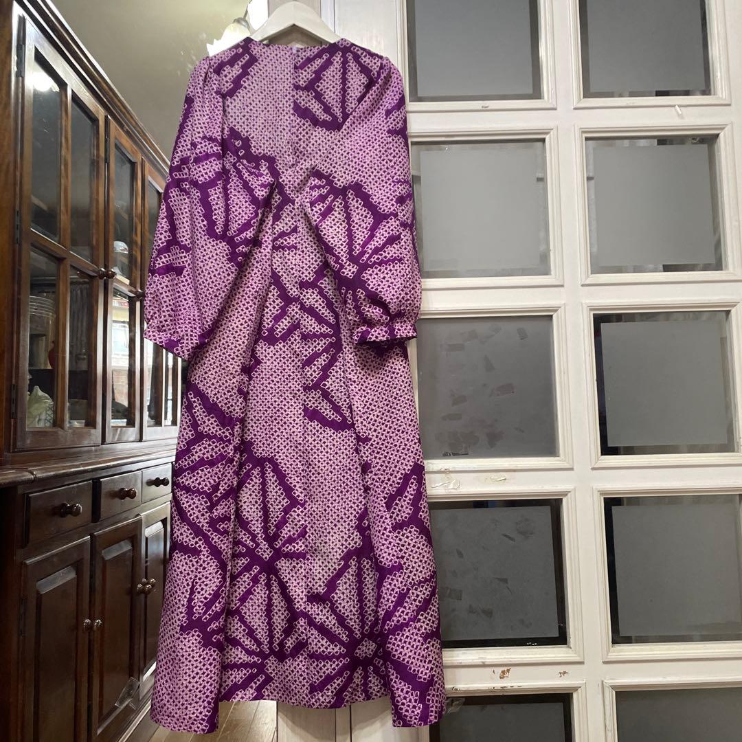 初夏　再　再　お値下げ　正絹　疋田絞り麻の葉ワンピース