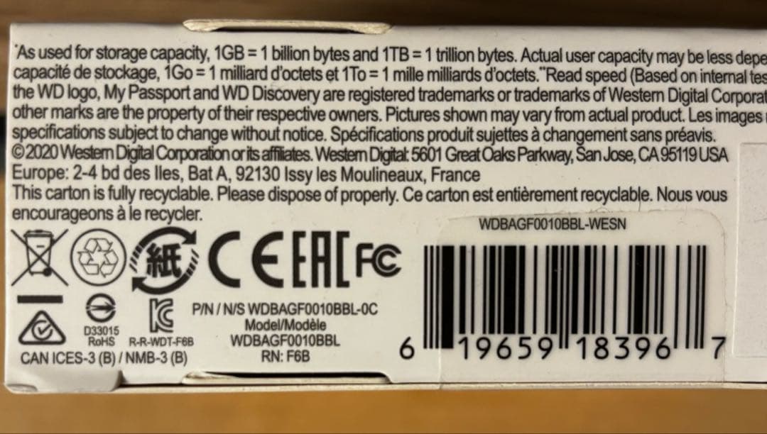 WD ポータブルSSD 1TB My Passport 【未開封・未使用】