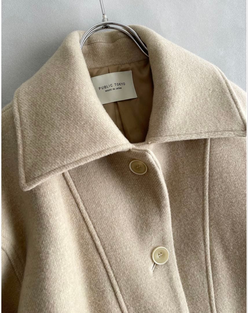 パブリックトウキョウ　SUPER140 ウールオーバーコート　ミドル丈　ベージュ