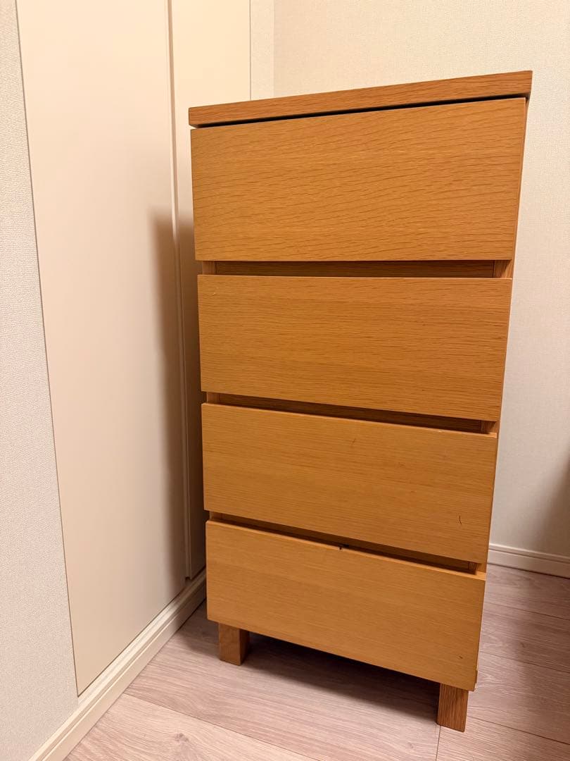 ナチュラル木製4段チェスト