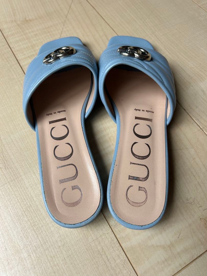 GUCCI ライトブルー GGロゴ スライドサンダル