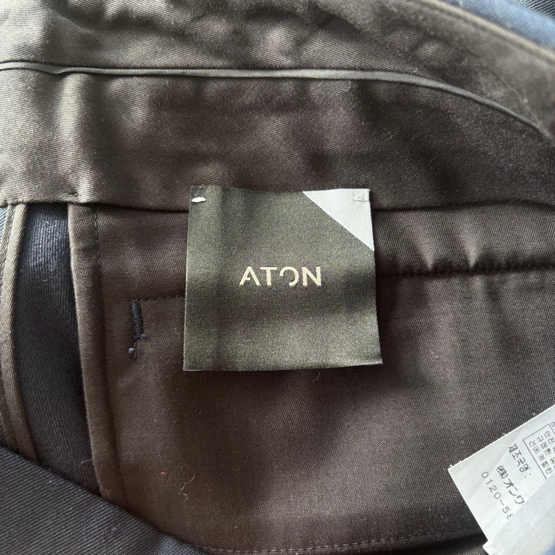 パンツ ATON BACK SATIN BASIC PANTS Navy