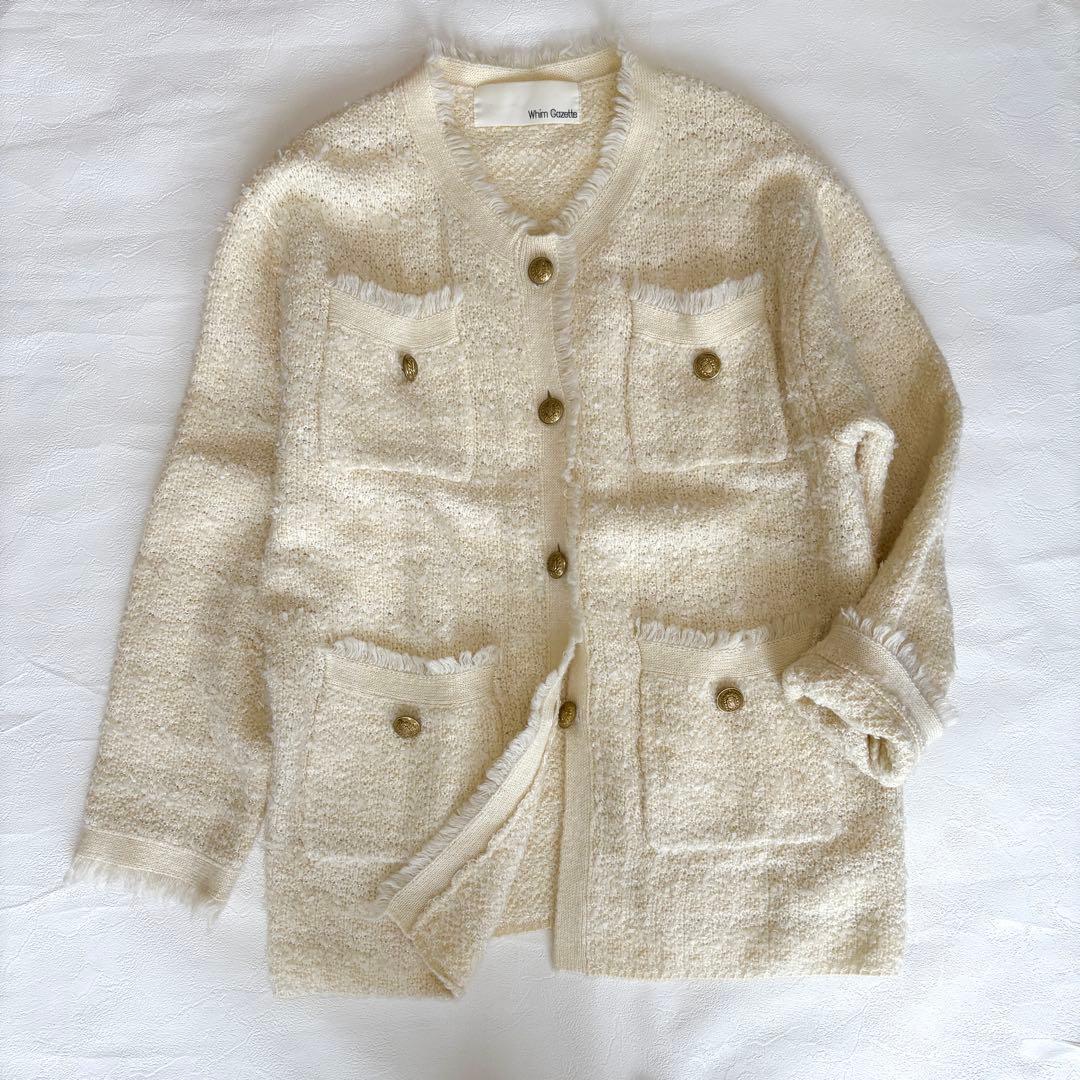 【定価3.5万】whim gazette ツイードニットジャケット　金釦　モヘヤ