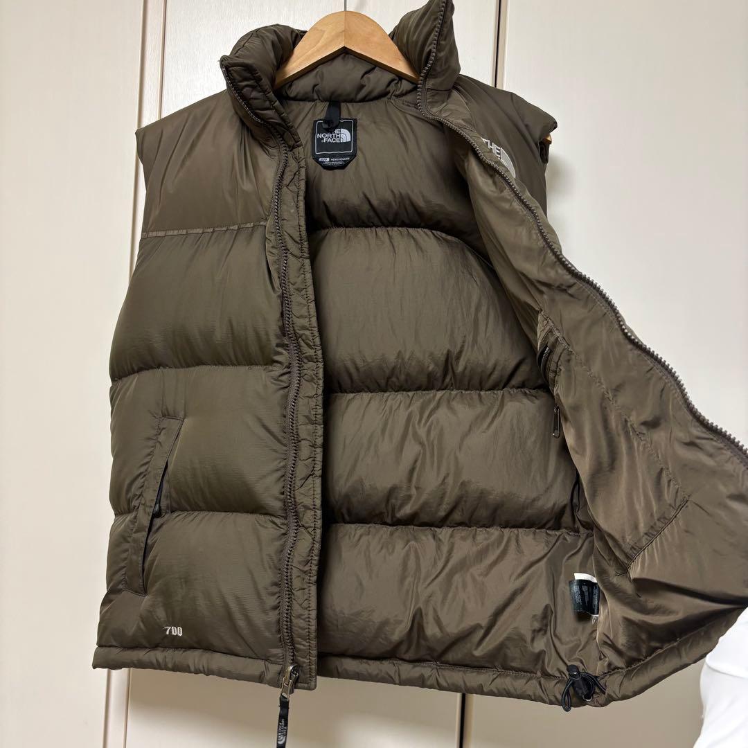 ノースフェイス　センター　ロゴ　ダウン　ベスト　カーキ　ブラウン　S