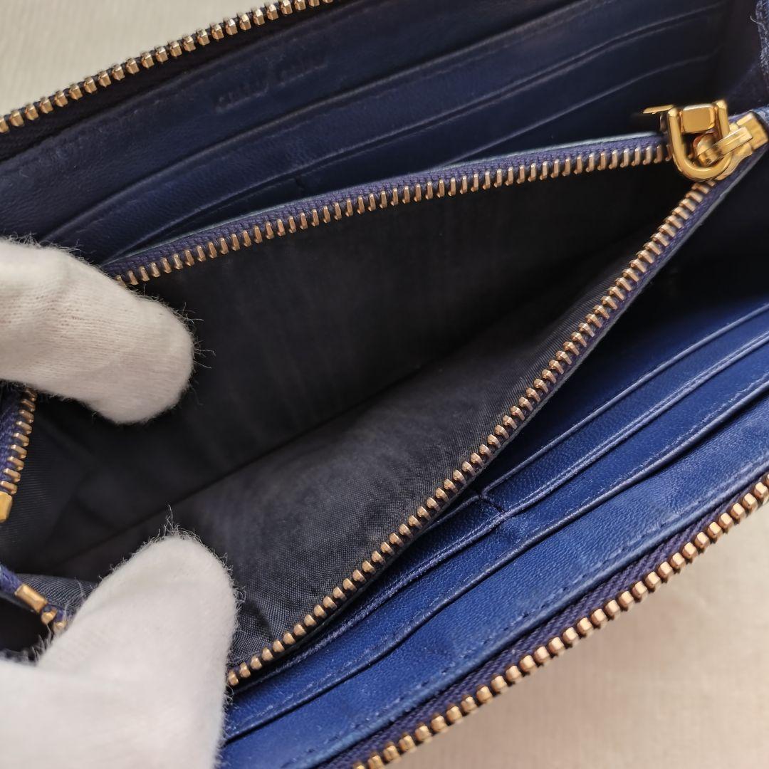 MIUMIU 長財布 マテラッセ ゴールドロゴ ネイビー L字ファスナー