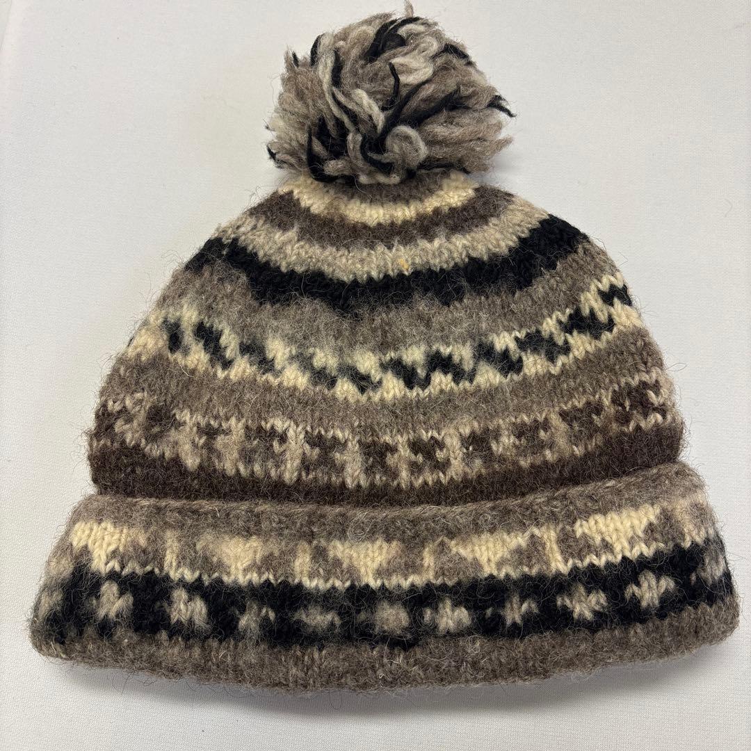 90s unknown ボンボン付ビーニー　ニットキャップ　帽子　古着