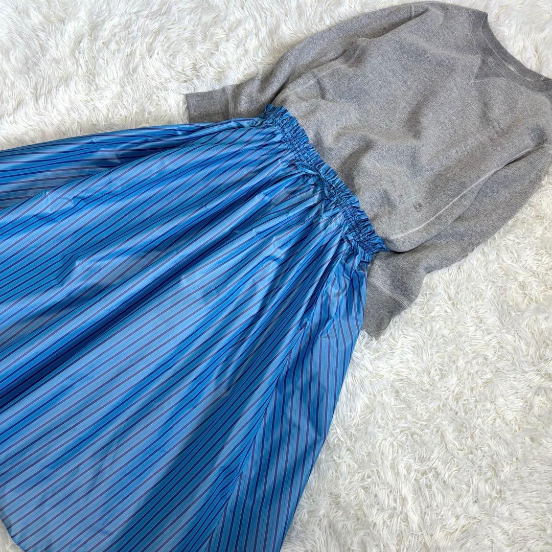 ドゥロワー ツリ裏毛ファブリックワンピース シルク ストライプ FREE 日本製