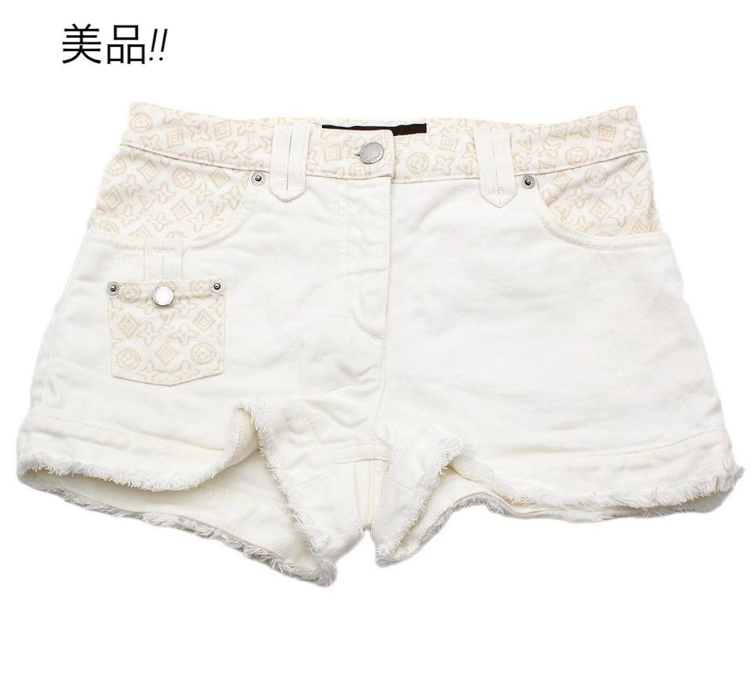 E2037 美品!! ルイヴィトン モノグラム デニム コットン ショートパンツ