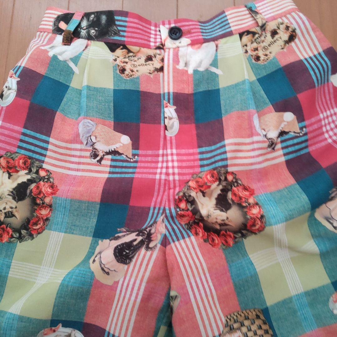 &エルシー　猫マドラスチェックパンツ