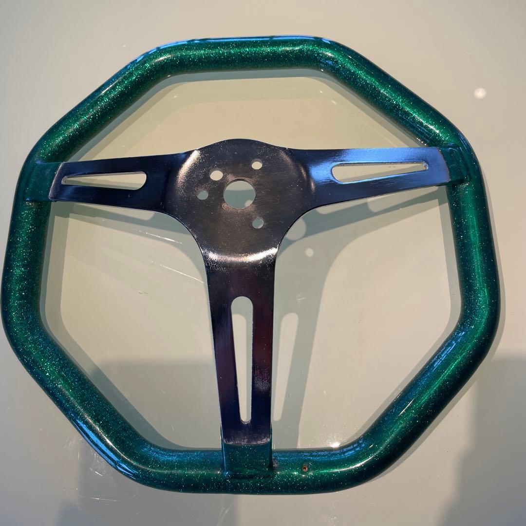 ⭐︎美品未使用⭐︎グリーンラメ八角形（オクタゴン）ステアリングホイール　ムーンアイズ