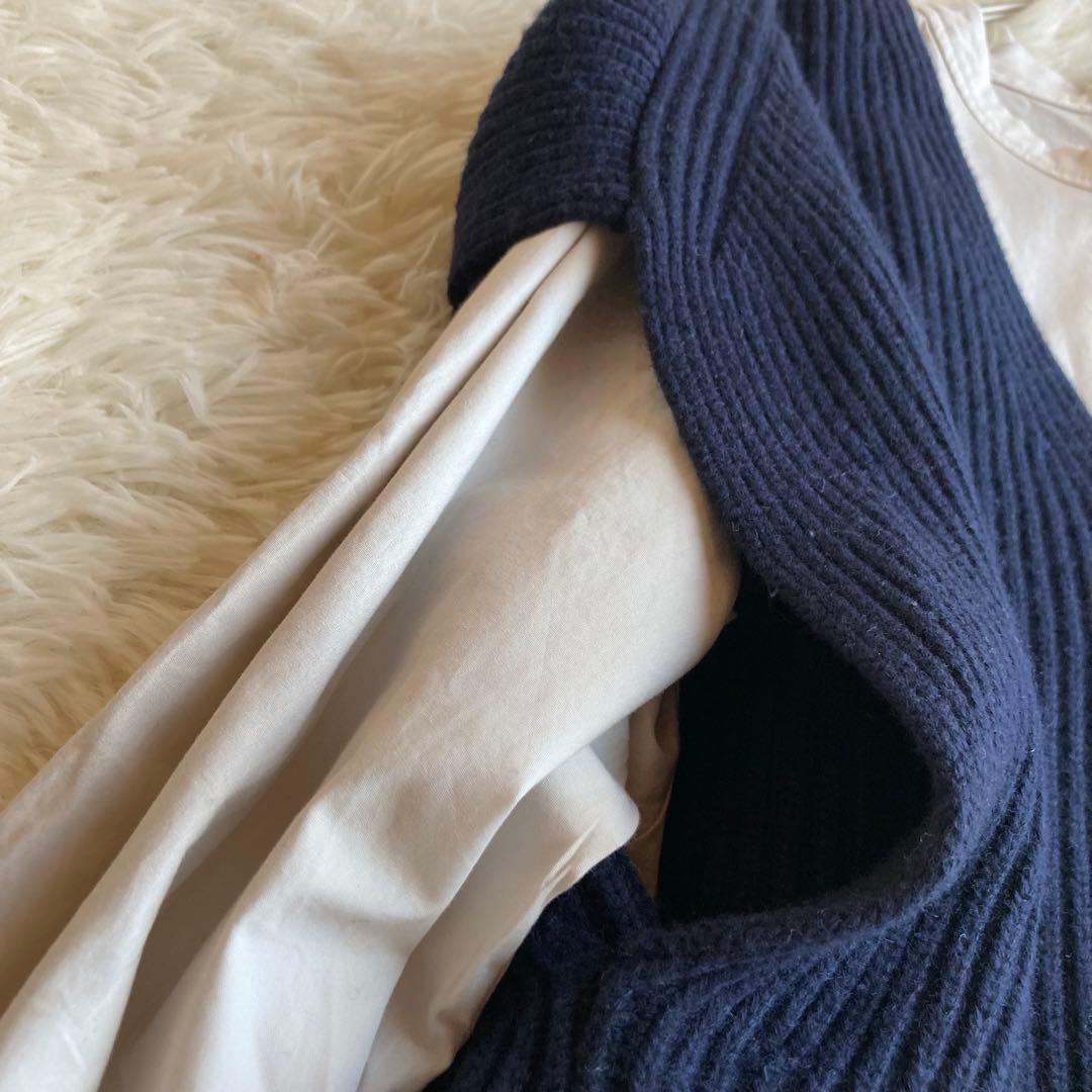 Drawer ドゥロワー Vネック ニット　ベスト　カシミヤ　ネイビー