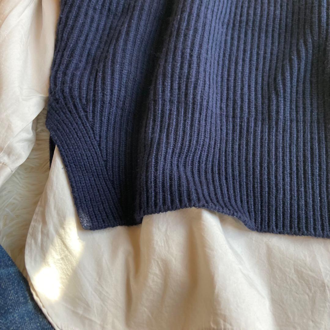 Drawer ドゥロワー Vネック ニット　ベスト　カシミヤ　ネイビー