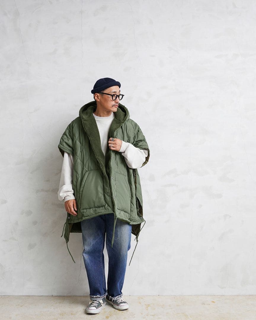 TAION ミリタリー リバーシブル ダウン ポンチョ ケープ タイオン