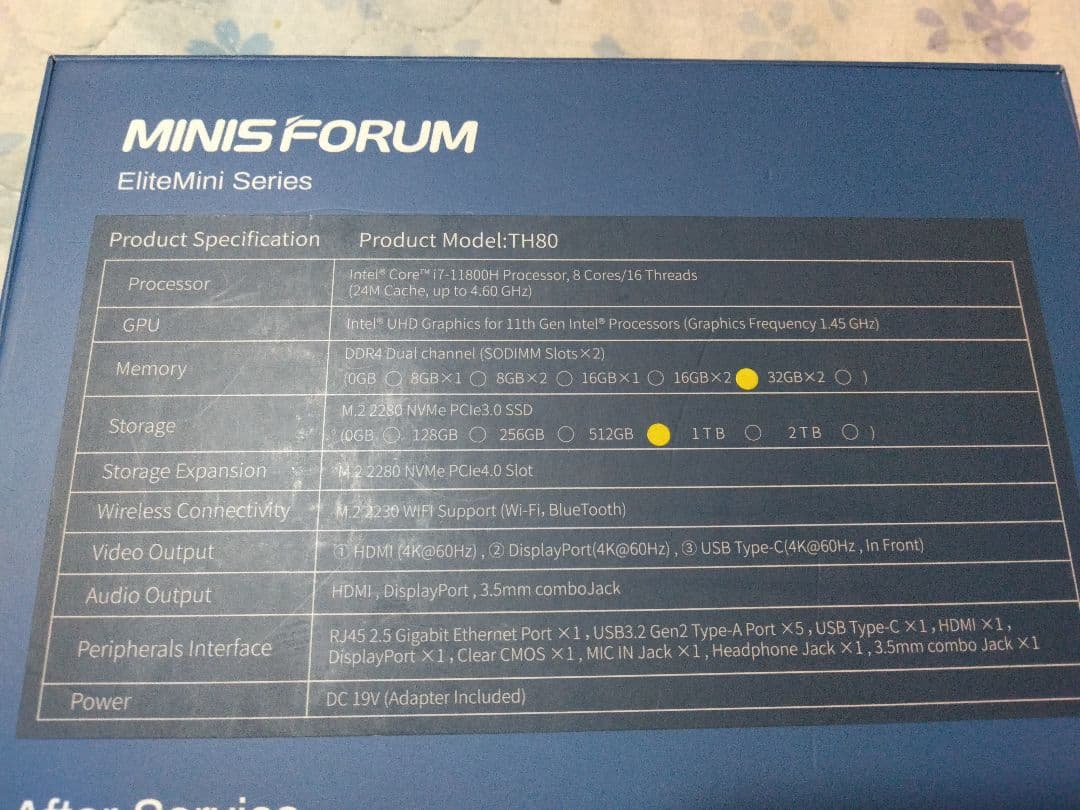 MINISFORUM TH80 Core i7-11800H 32GBメモリ