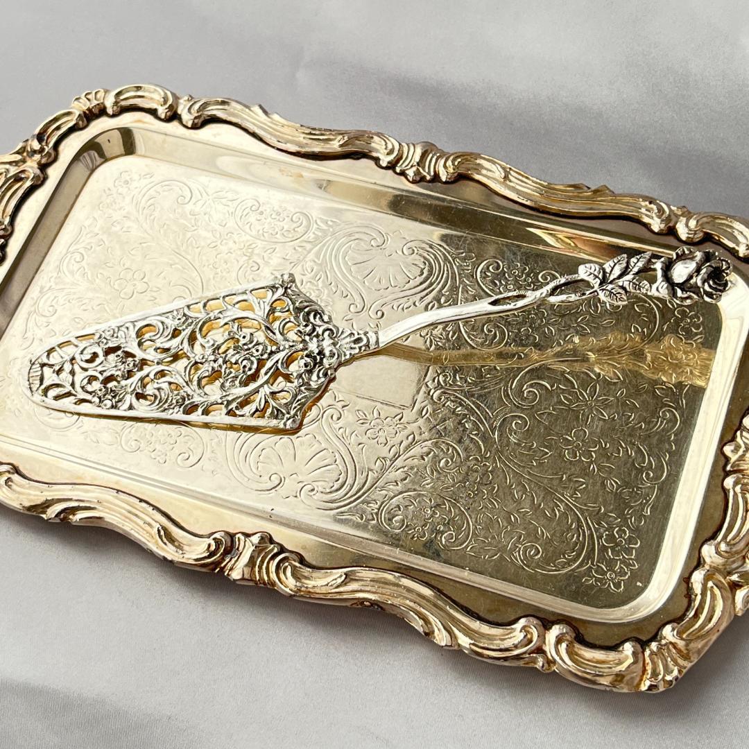 【ドイツ】 ローズと透かしのケーキサーバー【純銀】ヒルデスハイムローズ 20cm