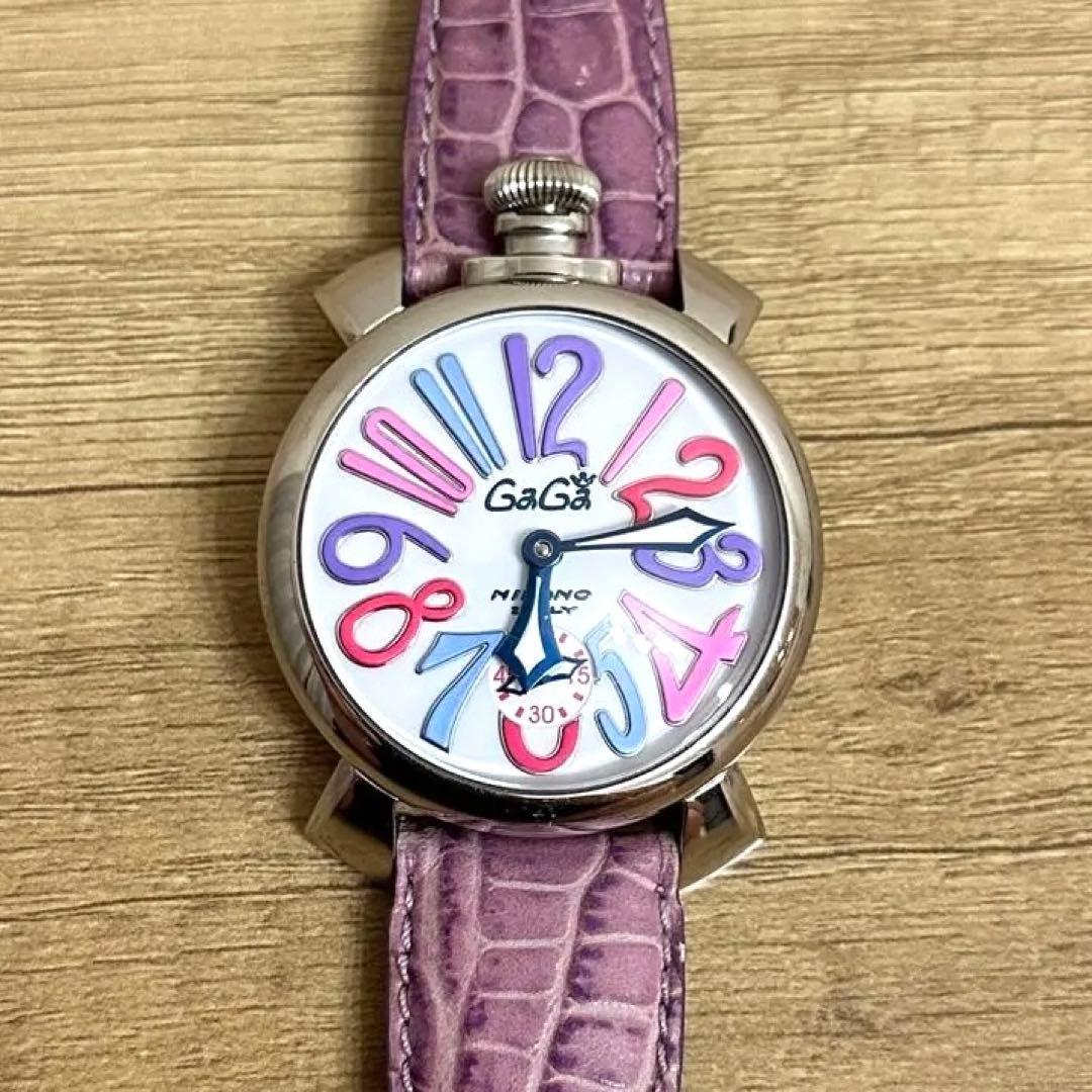 【美品・希少】ガガミラノ マヌアーレ50 裏スケ スモールセコンド パープル