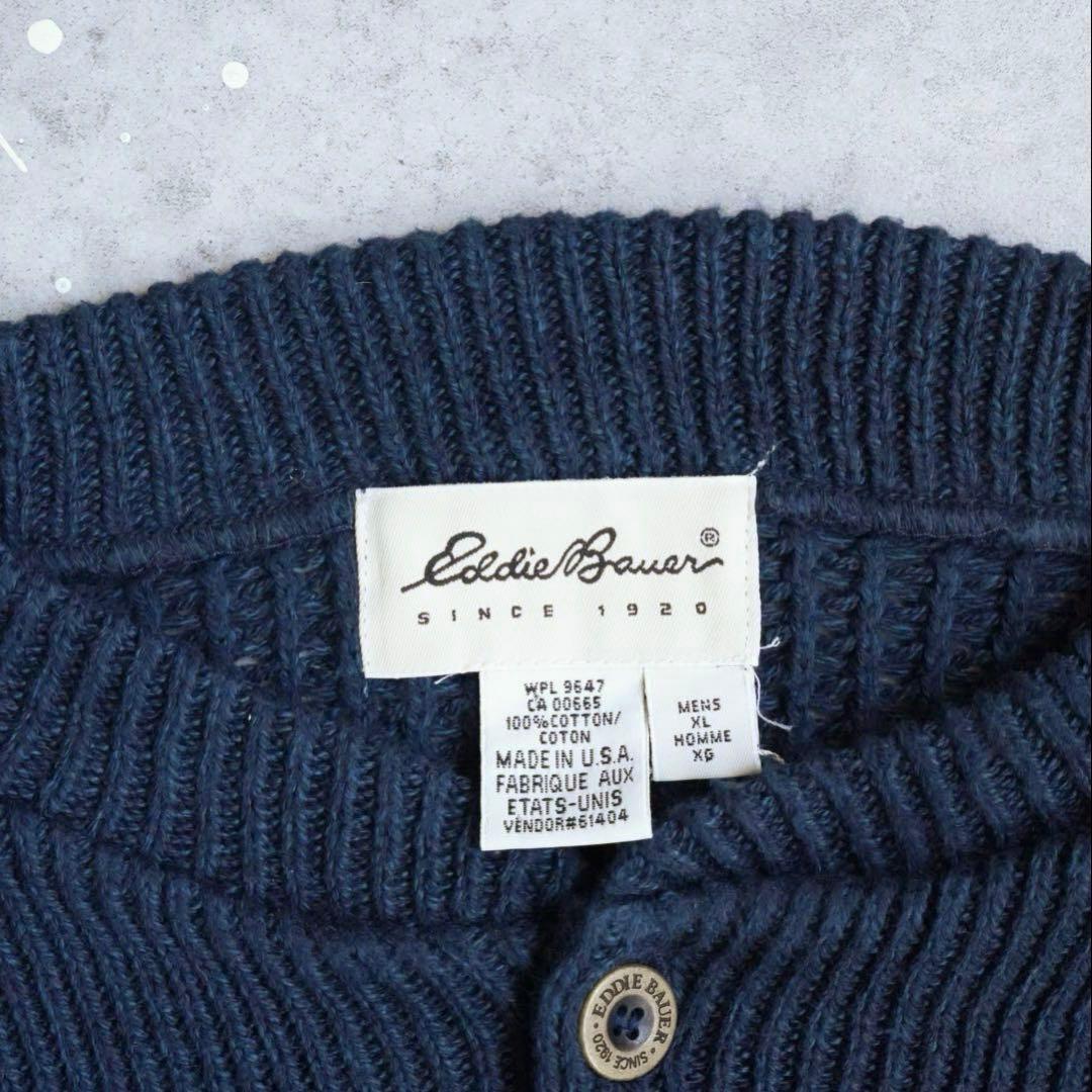 Eddie Bauer ネイビー ヘンリーネックニット XL アメリカ製