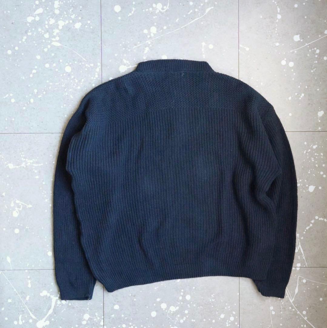 Eddie Bauer ネイビー ヘンリーネックニット XL アメリカ製